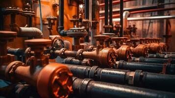 pipes of the gas system in the factory Generative AI, AI Generated photo