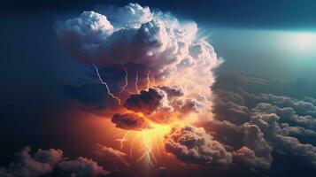dark clouds and lightning Created with AI photo