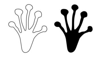 Frog, toad or lizard paw footprint. Silhouette, contour. Black vector isolated on white. Paw print of amphibian, frog, toad, lizard, salamander, newt. Icon, symbol Print textile postcard booklet