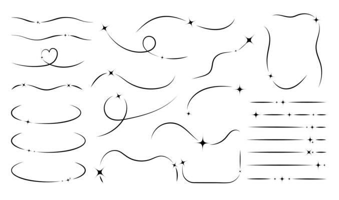 Trendy set line with stars y2k. Vector illustration