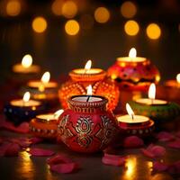 Diwali diya with candles photo