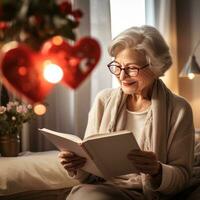 Senior woman reading book photo