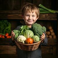 Boy with vegetable basket photo