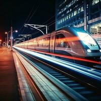 Night city train speed photo