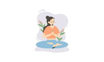 Tranquil woman meditating outdoor vector isolated illustration