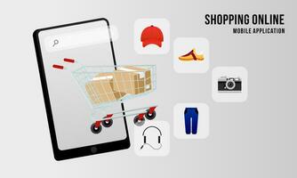 Shopping online on website in mobile application. Digital online marketing concept vector