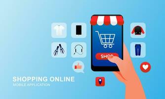 Shopping online on website in mobile application. Digital online marketing concept vector