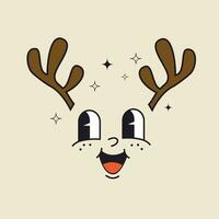 New Year's deer. Cartoon retro character. Vector illustration, isolated object.