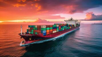 container ship with open sea and sea in the background Created with AI photo