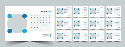 Calendar 2024 planner corporate template design set. Week starts on Monday. template for annual calendar 2024 vector