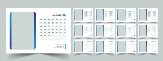 Calendar 2024 planner corporate template design set. Week starts on Monday. template for annual calendar 2024 vector