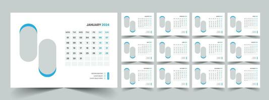 Calendar 2024 planner corporate template design set. Week starts on Monday. template for annual calendar 2024 vector
