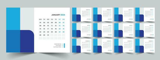 Calendar 2024 planner corporate template design set. Week starts on Monday. template for annual calendar 2024 vector