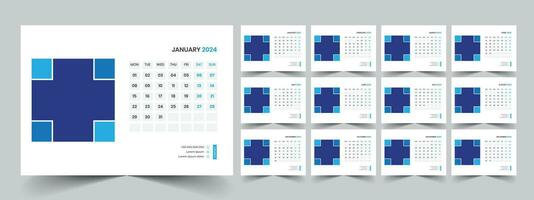 Calendar 2024 planner corporate template design set. Week starts on Monday. template for annual calendar 2024 vector