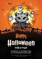 Creative horror halloween poster and flyer template with black cat illustration vector