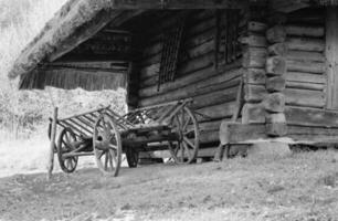 Photo on theme of old wooden hut without windows