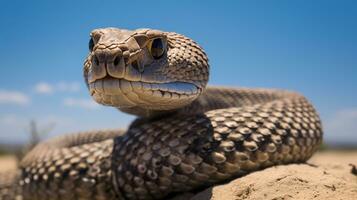 foto de un traqueteo serpiente debajo azul cielo. generativo ai