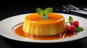 Photo of Coconut Flan as a dish in a high-end restaurant. Generative AI