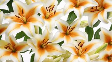 Lily flower patterned background. Flower texture background. Generative AI photo