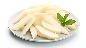 Photo of Jerusalem Artichoke slices isolated on white background. generative ai