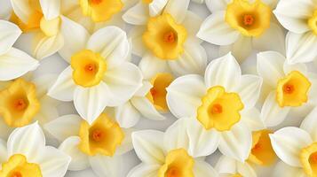 Daffodil flower patterned background. Flower texture background. Generative AI photo