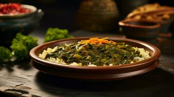 Photo of Ghormeh Sabzi as a dish in a high-end restaurant. Generative AI