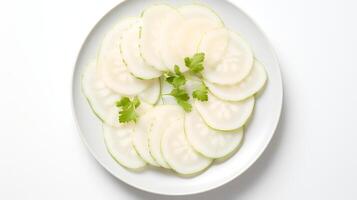 Daikon radish sliced photo isolated on white background. generative ai