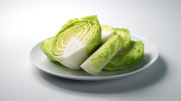 Photo of Sliced Cabbage on a plate isolated on white background. generative ai