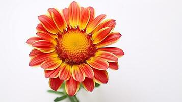 Photo of beautiful Gaillardia flower isolated on white background. Generative AI