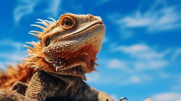 Photo of a Bearded Dragon under Blue Sky. Generative AI