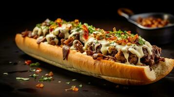 Photo of Cheesesteak Sandwich as a dish in a high-end restaurant. Generative AI