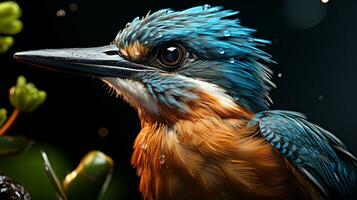 Close-up photo of a Kingfisher looking any direction. Generative AI