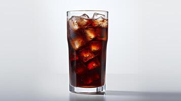 Coca-cola coca-cola with ice cubes in a glass  isolated on white background. . Generative AIGenrative AI photo