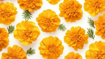 Marigold flower patterned background. Flower texture background. Generative AI photo