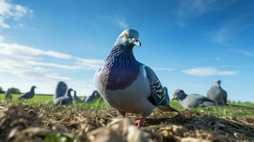 Photo of a Pigeon in the Farmland. Generative AI