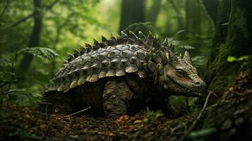 Photo of Ankylosaurus Rex in the Jungle. Generative AI