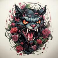 cat angry with flower illustration art photo