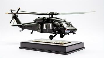 mostrando un 3d miniatura Sikorsky uh60 negro halcón. generativo ai foto