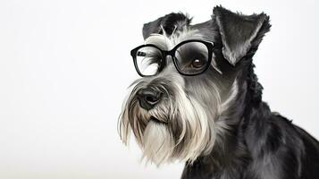 foto de un miniatura Schnauzer perro utilizando los anteojos aislado en blanco antecedentes. generativo ai