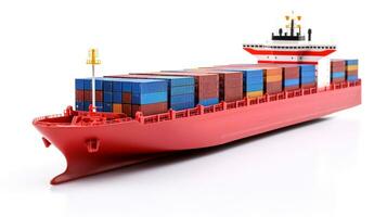 Displaying a 3D miniature Container Ship. Generative AI photo