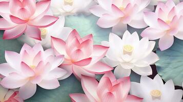 Lotus flower patterned background. Flower texture background. Generative AI photo