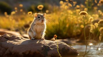 Close-up photo of a Kangaroo Rat looking in their habitat. Generative AI