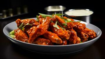 Photo of Buffalo Wings as a dish in a high-end restaurant. Generative AI