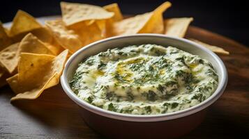 Photo of Spinach and Cheese Dip as a dish in a high-end restaurant. Generative AI