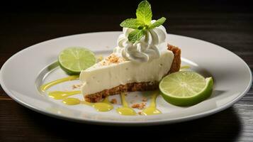 foto de llave Lima tarta como un plato en un gama alta restaurante. generativo ai