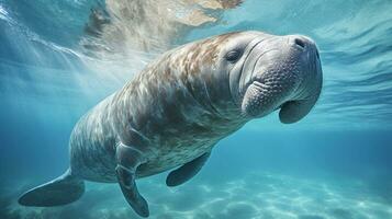 Photo of a Manatee under Blue Sky. Generative AI