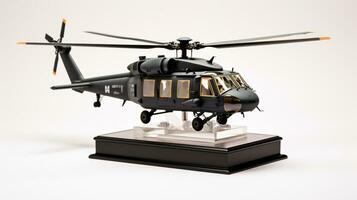 Displaying a 3D miniature Sikorsky UH60 Black Hawk. Generative AI photo