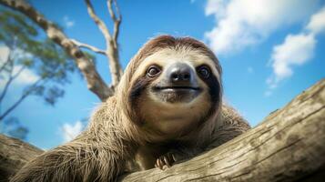 Photo of a Sloth under Blue Sky. Generative AI