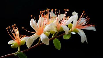 Photo of beautiful Honeysuckle flower isolated on white background. Generative AI