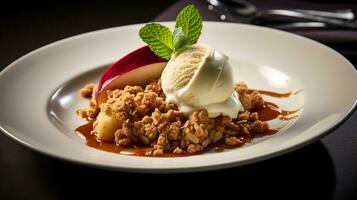 Photo of Apple Crisp as a dish in a high-end restaurant. Generative AI